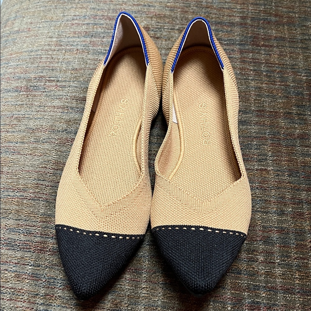 Rothy's Beige and Black Pointed Flats NEW NO BOX